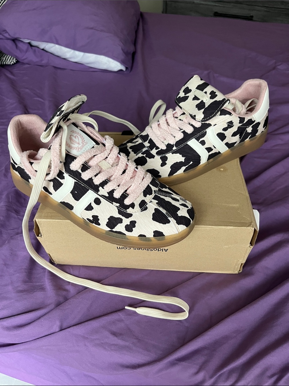 Aldo Cow-Print gum sole Sneakers with Pink Accents - Women